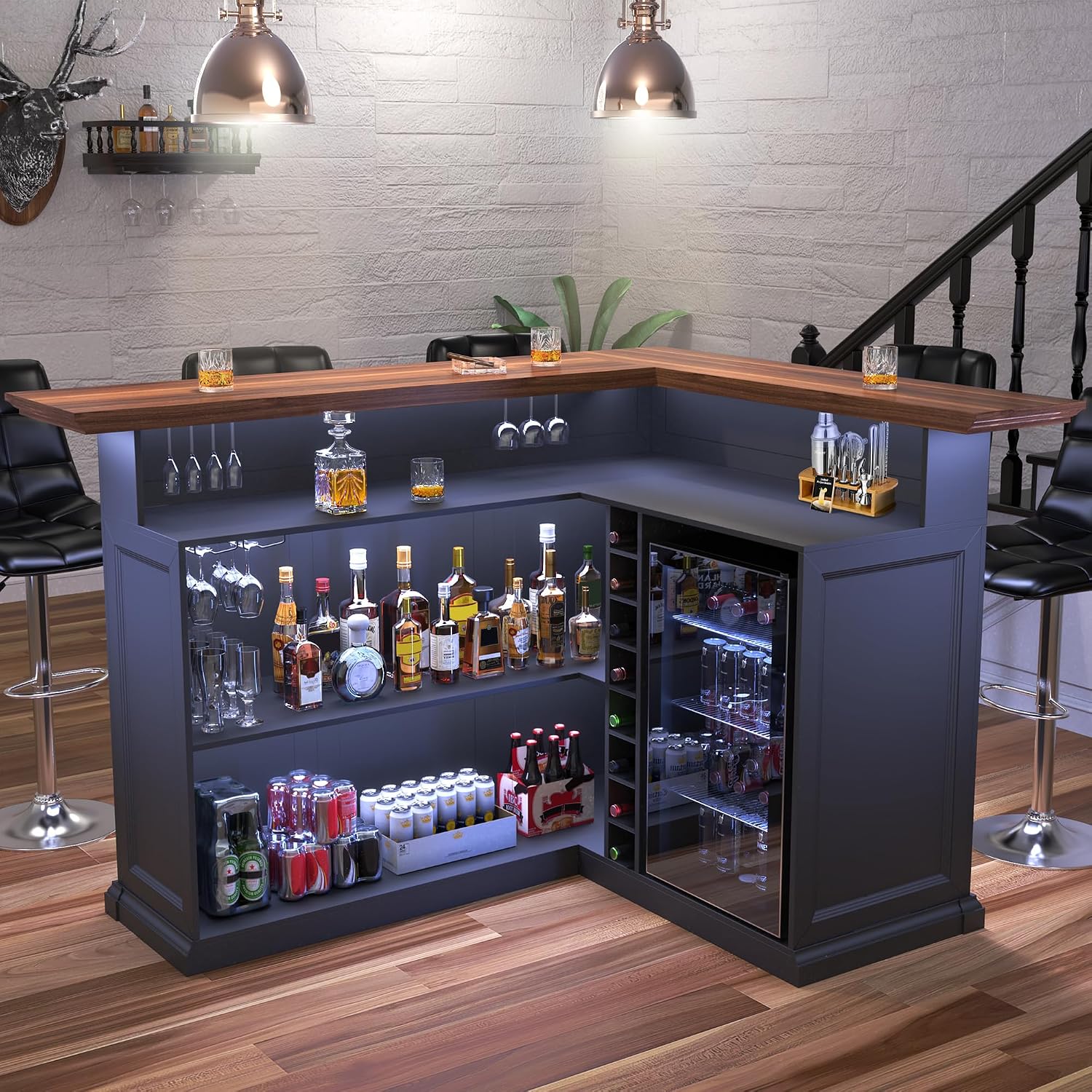 Home Bar Setup - Armário de Bar em L para